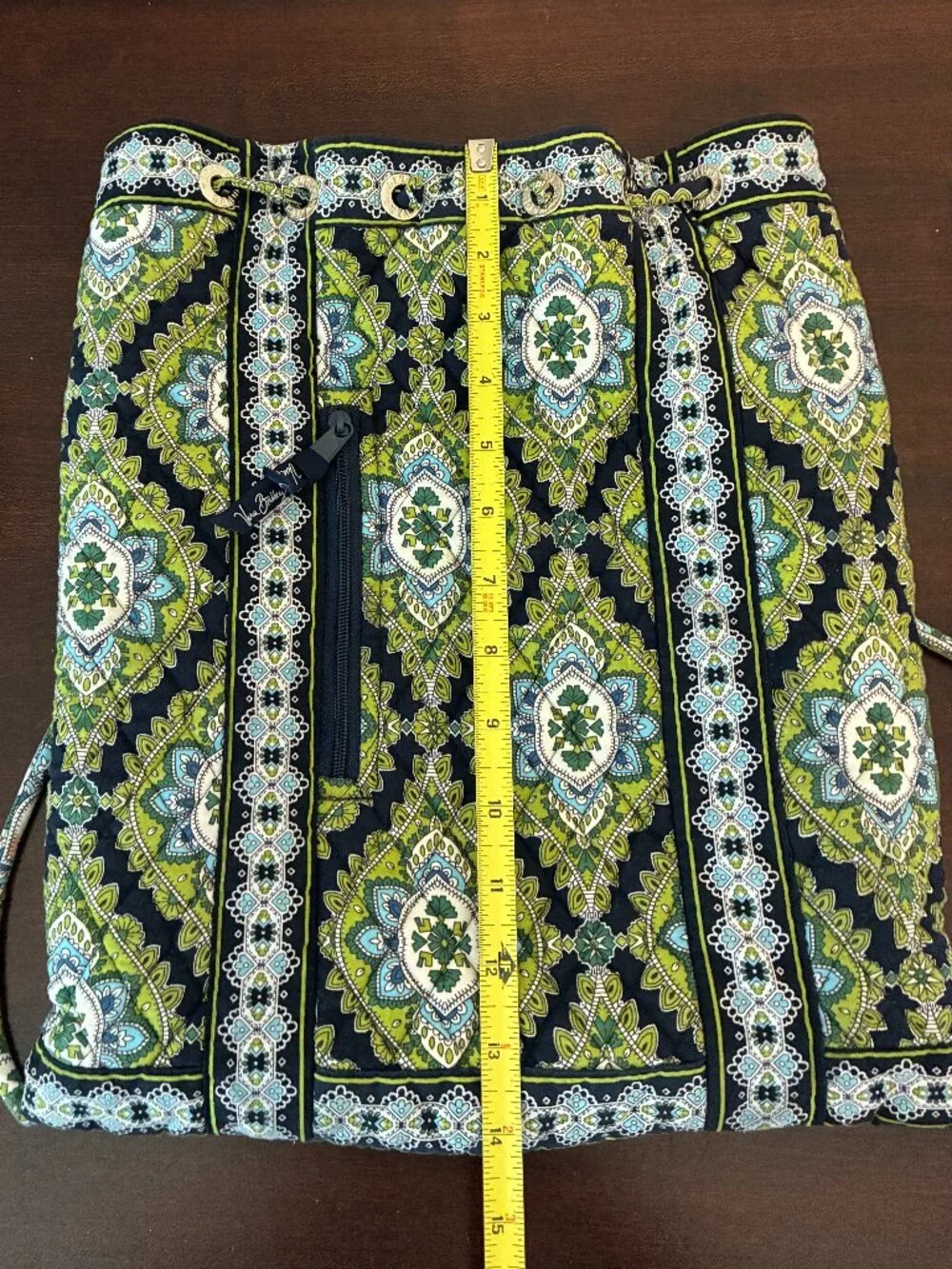 Vera Bradley Backsack Cambridge Backpack Drawstring Paisley Blue Green MADE USA
